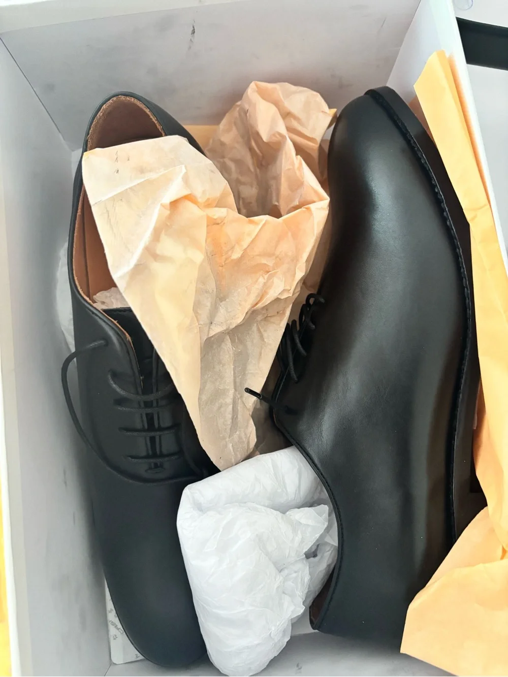 Quince Black Leather Derby Shoes with Tan Insole